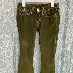 True Religion Women's Joey Big T Flare Corduroy Jeans - Olive Size 28
